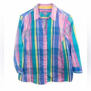 Laura Scott Women’s Pastel Plaid Button-Down Shirt | Cotton Blend | XL